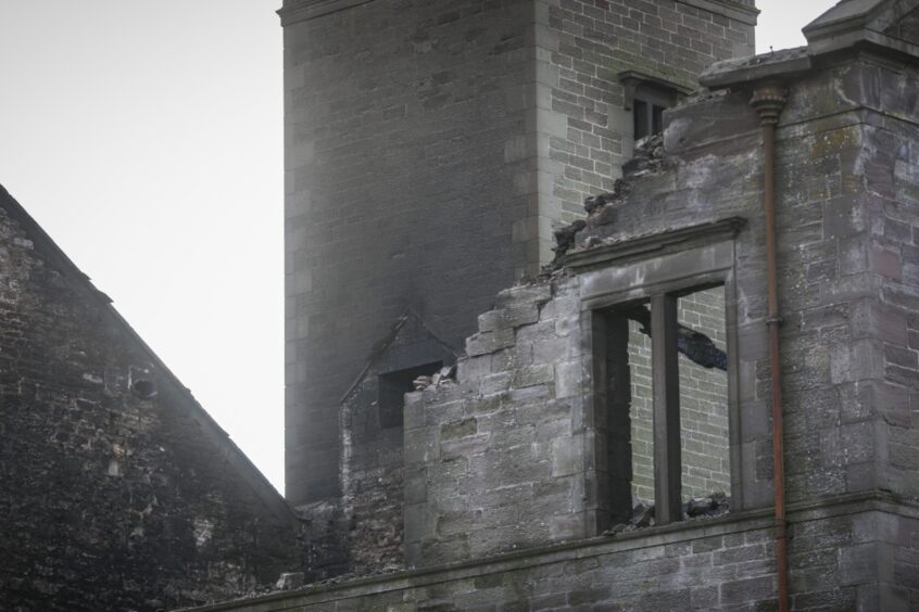 The roof of the church collapsed in the blaze.