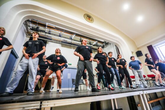 The KAOS cast of Grease on the Kirrie Town Hall stage. Image: Mhairi Edwards/DC Thomson