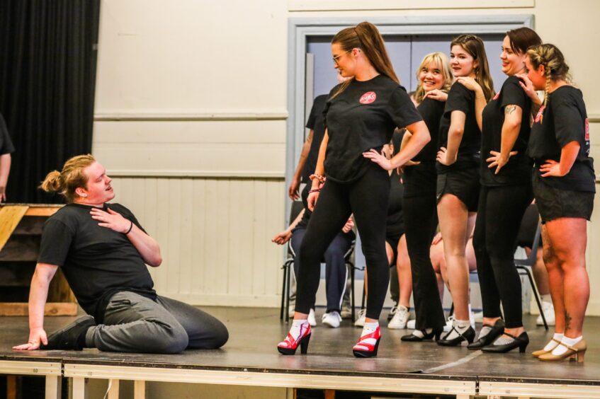 Grease rehearsals in Kirriemuir Town Hall.