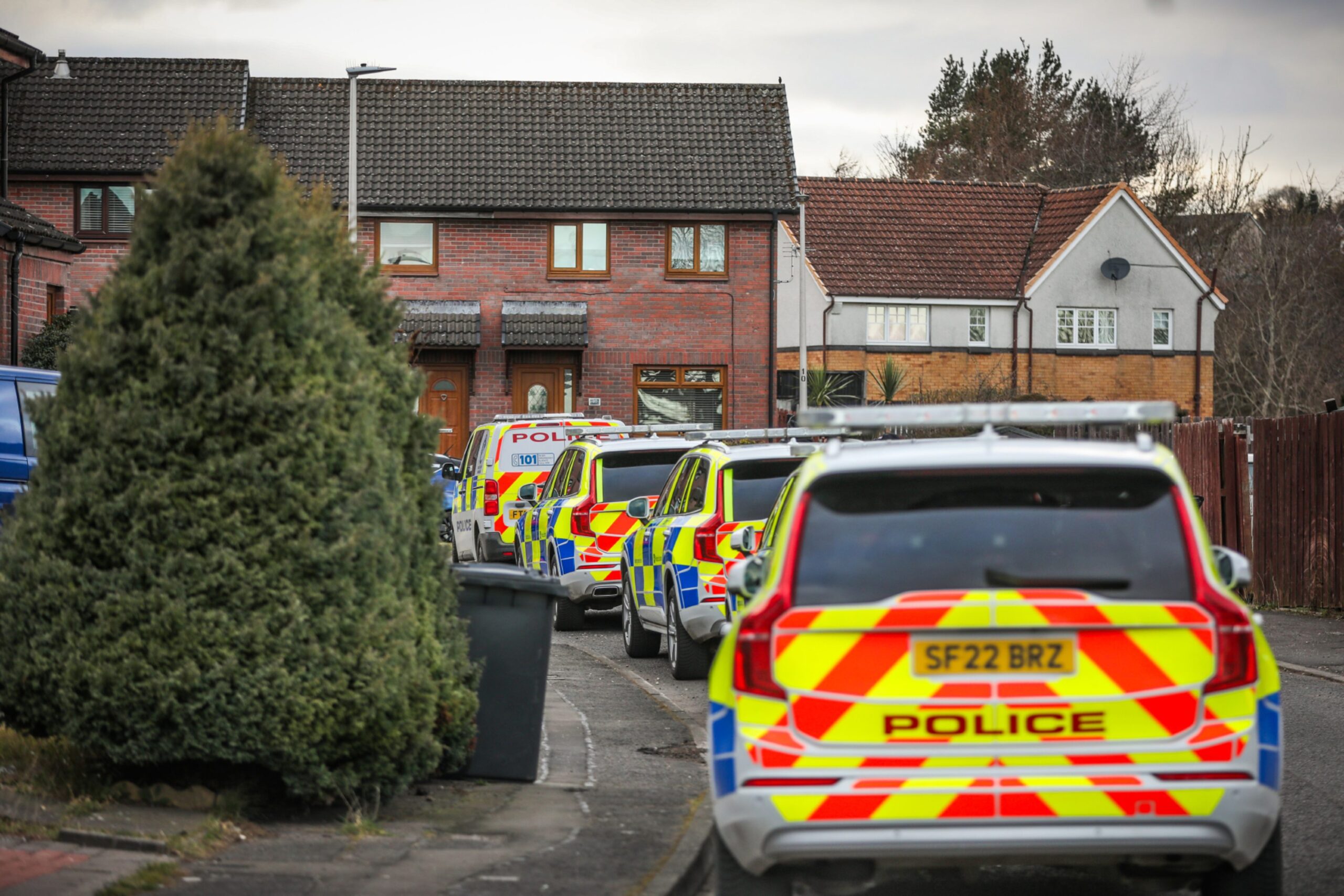 Numerous police cars on Earlston Avenue in Dundee.