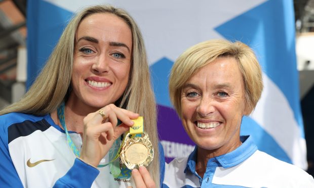 Eilish McColgan celebrates winning a gold medal in the 2022 Commonwealth Games with her mother Liz. Image: eff Holmes/JSHPIX/Shutterstock