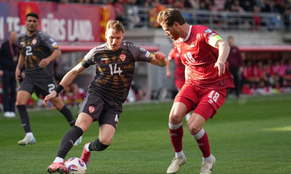 Dundee United's Kristijan Trapanovski in action for North Macedonia