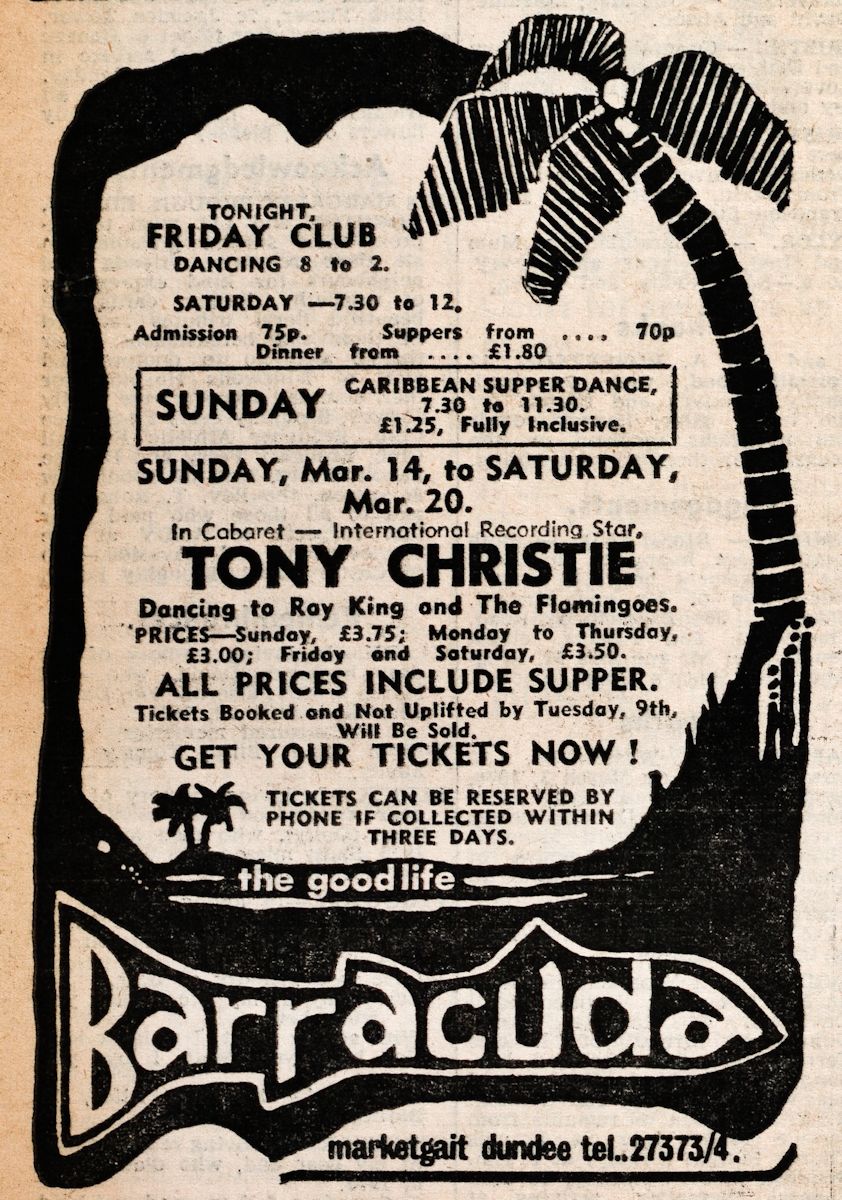 A flyer for Christie's 1976 Dundee gigs.