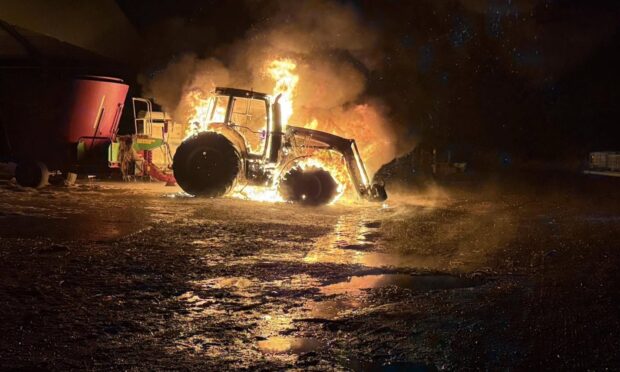 The tractor on fire at Glenisla. Image: Pamela Nicol