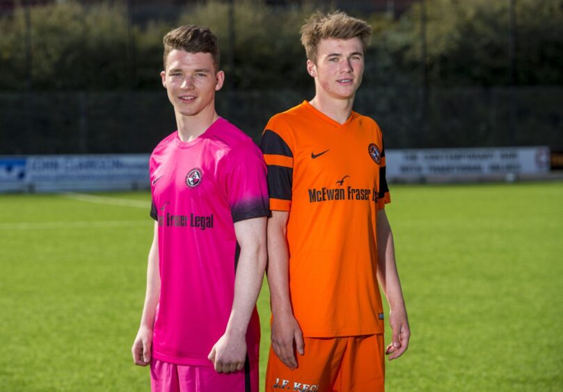 Ali Coote and Jamie Robson in the new Dundee United kits in 2016