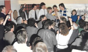 Flyers players celebrate with the fans after returning from Wembley. Image: Fife Flyers.
