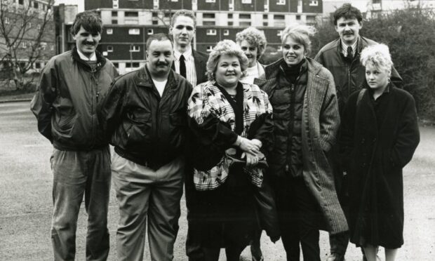 Joanna Lumley at the Skarne blocks in Whitfield in 1989.