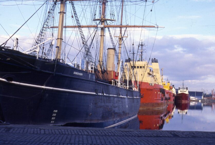 The RRS Discovery at Victoria Dock in 1987.