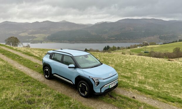 The Kia EV3 above Loch Tummel. Image: Jack McKeown.