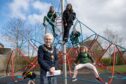 Angus Provost Linda Clark with children from Birkhill Primary School trying out the new equipment. Image: Kim Cessford/DC Thomson