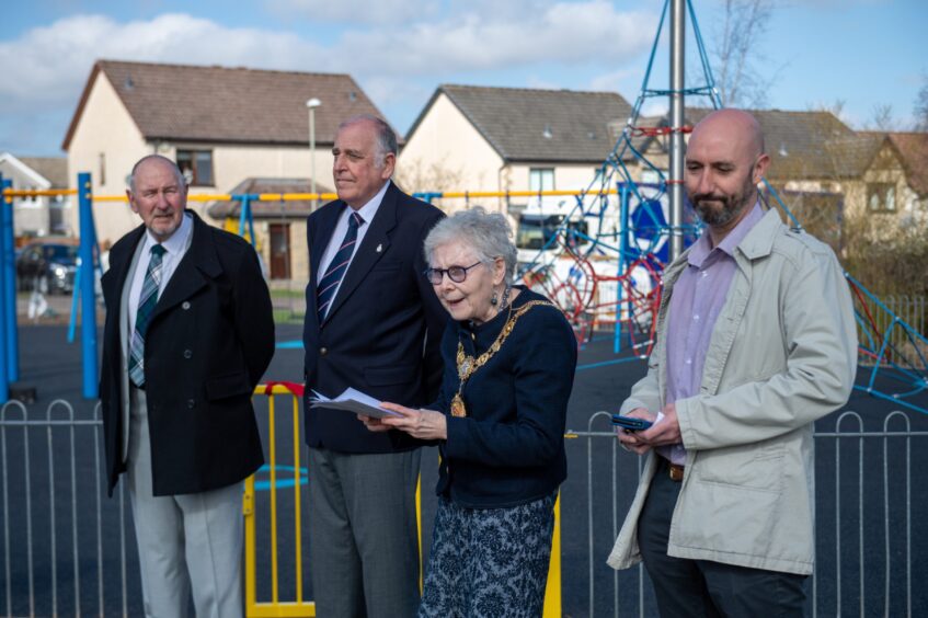 Angus Provost Linda Clark opens new Birkhill playpark.