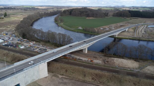 Drone image of Destiny Bridge across River Tay