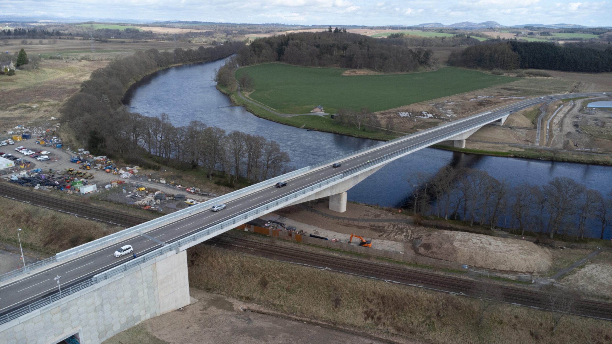 Drone image of Destiny Bridge across River Tay