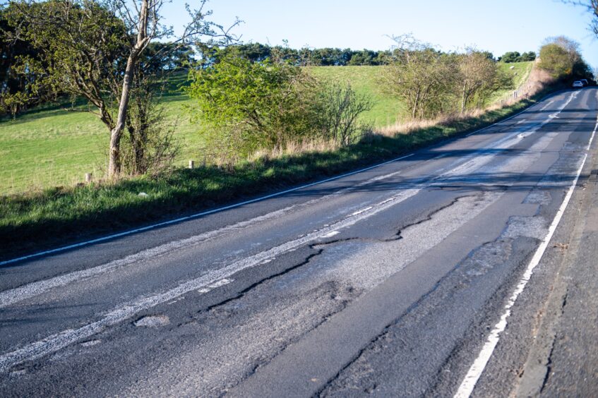 The damaged road on Urquhart Cut, Dunfermline, 