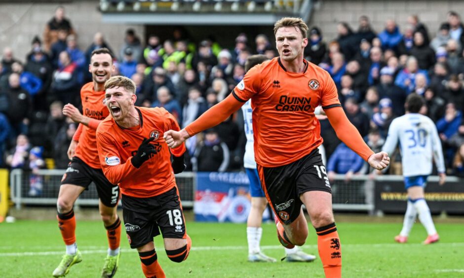 Dundee United's Sam Dalby celebrates after finding the net against Rangers