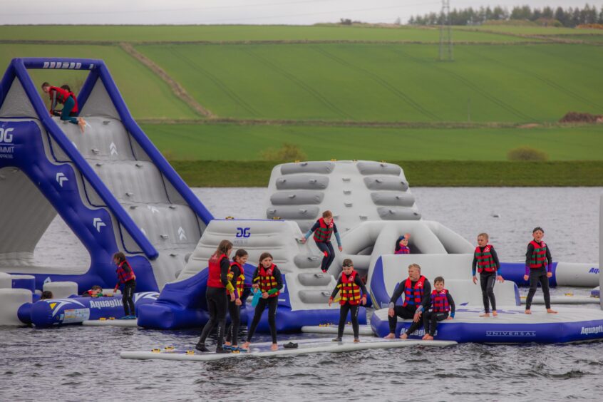 Angus Aqua Splash inflatable at Monikie Country park.
