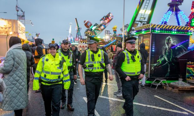 Police officers patrolling Links Market in Kirkcaldy.