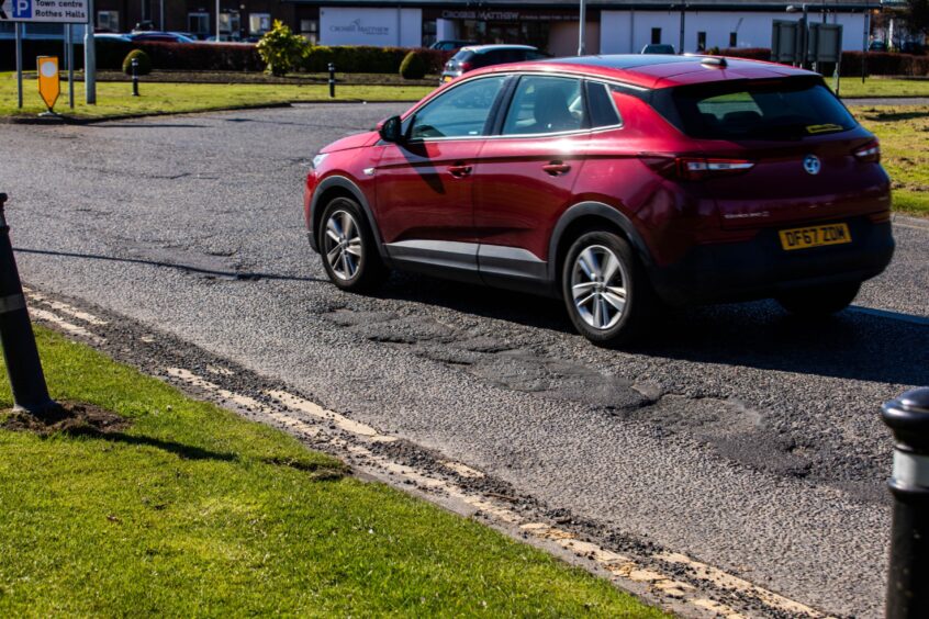 Potholes along the Queensway in Glenrothes.