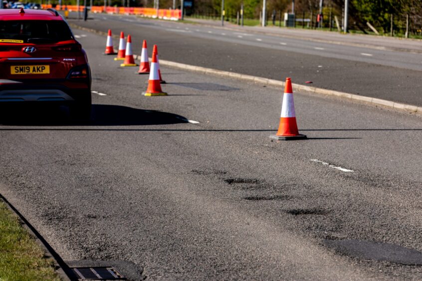The poor road conditions on Chapel Level in Kirkcaldy.