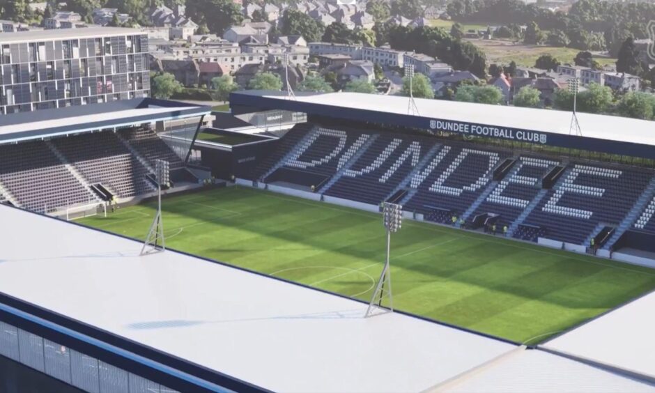 An image of what the new Dundee FC stadium at Camperdown Park could look like. Image: Holmes Miller.