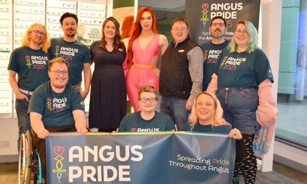 Angus Pride volunteers with local drag queen Miss Peaches