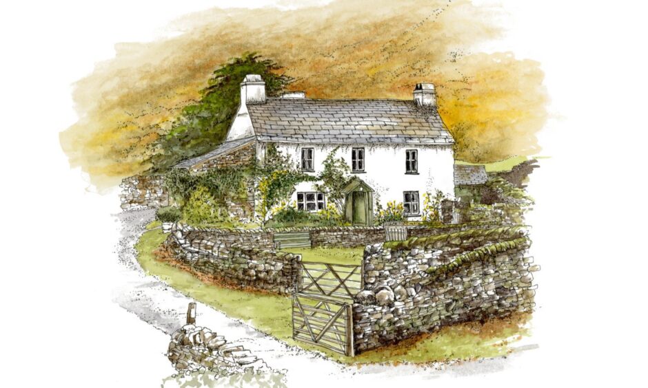 Image shows: A pen and ink house portrait with watercolour detail by Sanna Dyker.