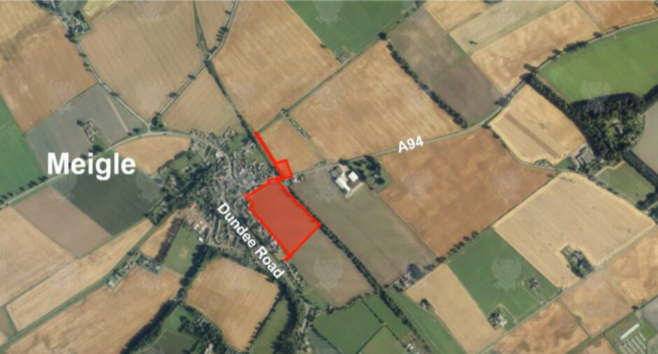 A map detailing the size of the Meigle housing scheme. 