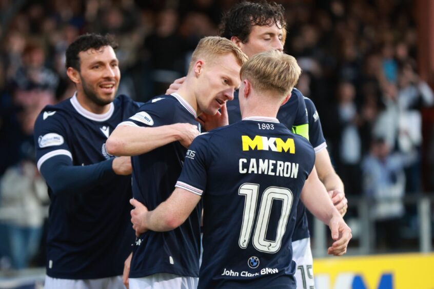 Dundee stars Scott Tiffoney and Lyall Cameron linked up for the goal