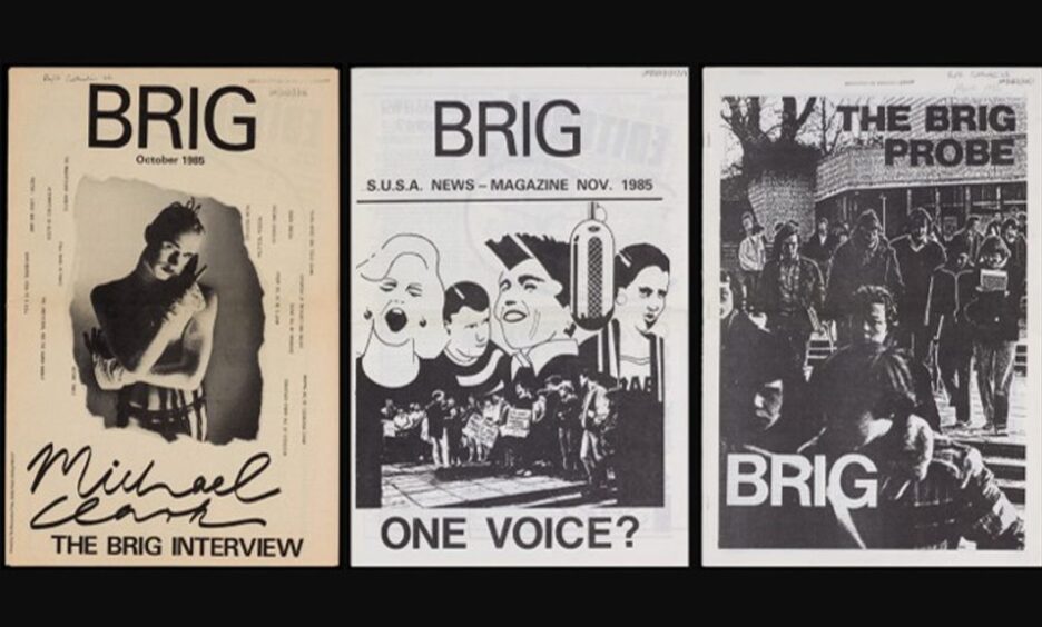 Image shows: the covers of student newspaper Brig from 1985 and 1986. Stirling Uni.