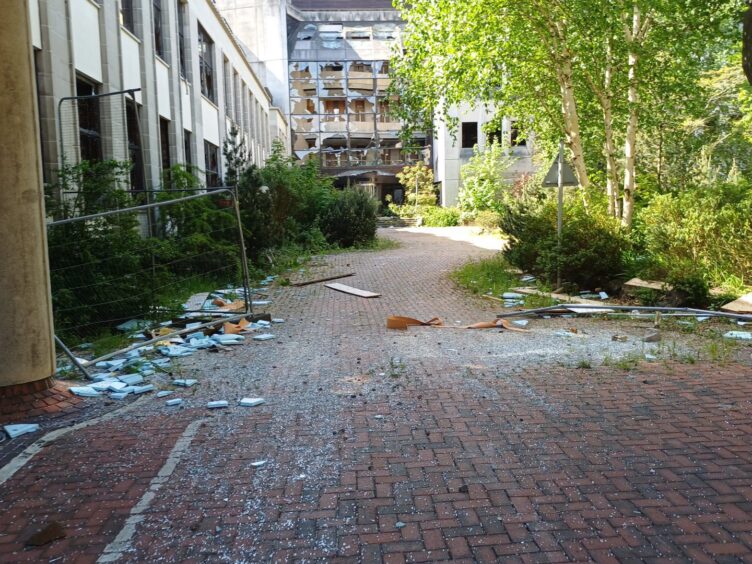 Shattered glass on the ground