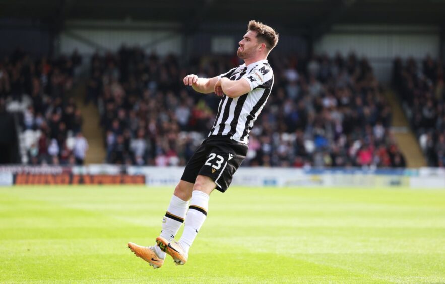 Ryan Strain during his St Mirren days, celebrating a goal against Hearts