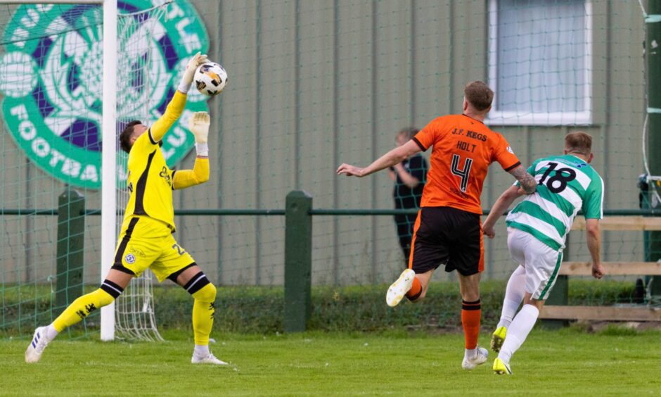 Dave Richards prior start for United was against Buckie Thistle in the Premier Sports Cup group phase last July, pictured