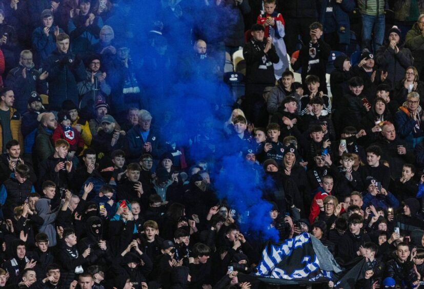 Raith Rovers fans at the Fife derby victory over Dunfermline in March.
