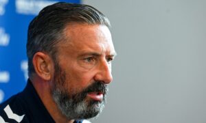 Derek McInnes during a Kilmarnock press conference.