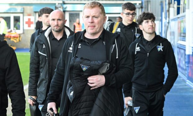 Dunfermline Athletic manager Neil Lennon and squad members before the game against Morton.