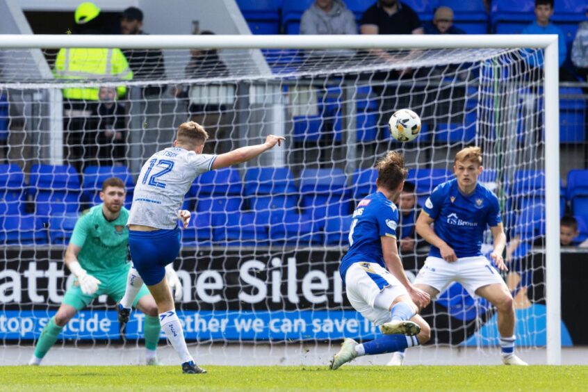Kilmarnock's David Watson curls a shot into the St Johnstone goal.