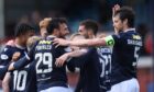 Dundee celebrate Antonio Portales's brilliant opening goal. Image: Craig Foy/SNS