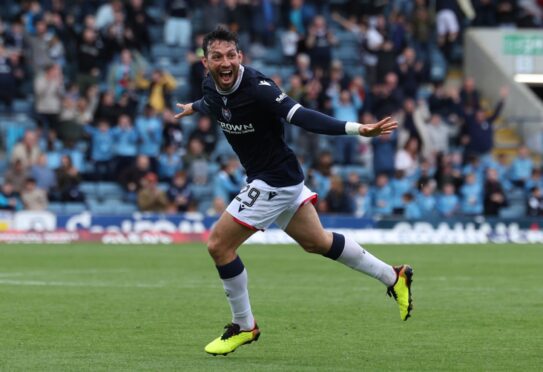 Antonio Portales celebrates wildly before seeing his second goal against Motherwell ruled out by VAR. Image: Craig Foy/SNS