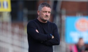 Tony Docherty was furious with the officials as Dundee lost 2-1 to Motherwell. Image: Craig Foy/SNS