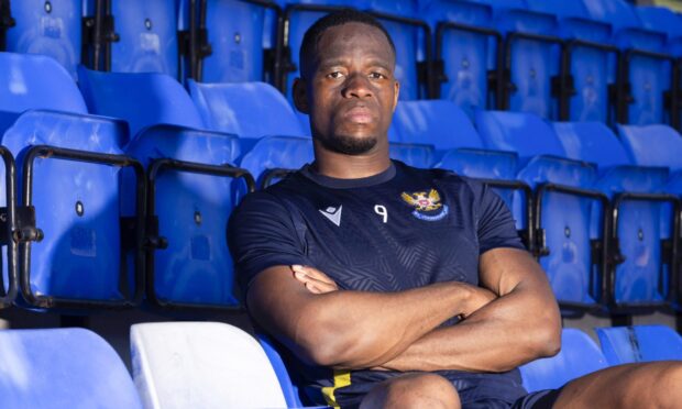 Uche Ikpeazu in the stand for a St Johnstone photocall.