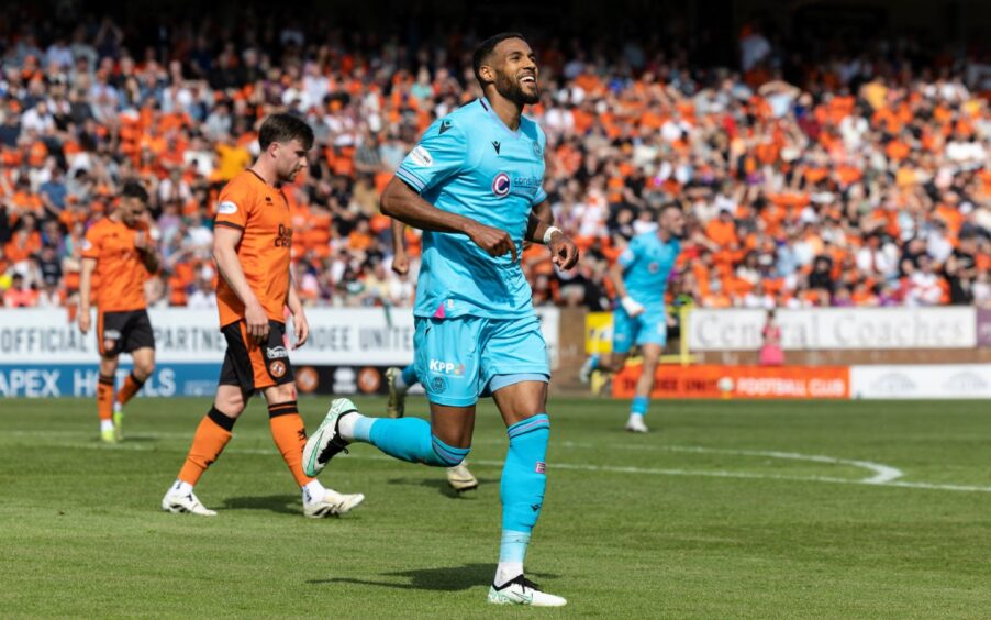 Jonah Ayunga wheels away in celebration