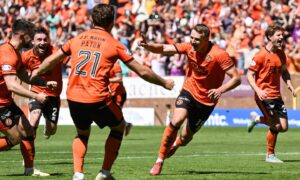 Sam Dalby celebrates after downing Aberdeen.