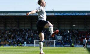 Lyall Cameron's final touch as a Dundee player saw him find the net from the penalty spot. Image: Paul Devlin/SNS