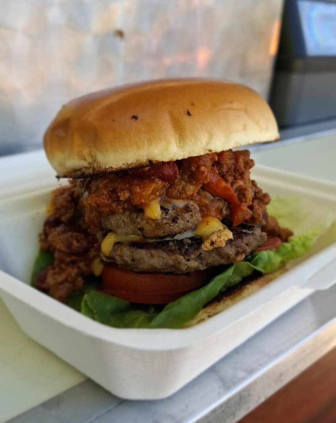 Chilli beef burger.