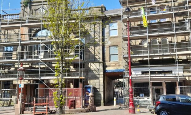 Scaffolding has just gone up on the historic town centre buildings. Image: Arbroath Courthouse Community Trust