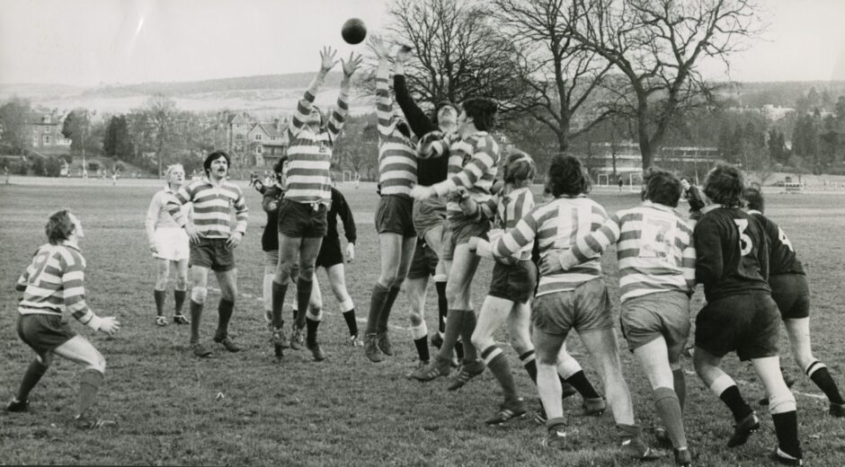 A line out during a game between Perthshire and Howe of Fife.