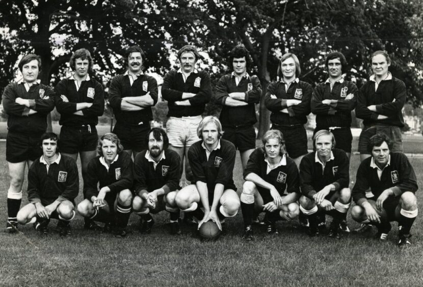 Perthshire rugby team lining up at North Inch in 1975. 