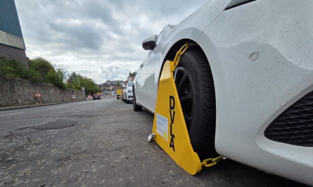 A clamped car on Provost Road in Dundee.