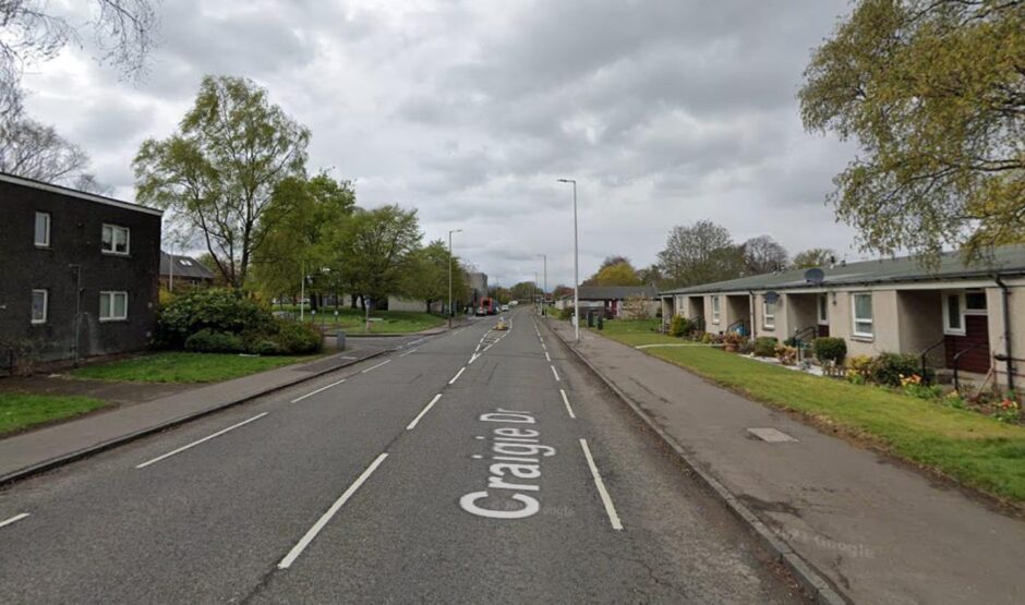 Cragie Drive, Dundee, where a bus windows were smashed 