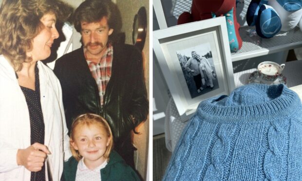 Katy Whitelaw says holding her late father's jumper helps her to feel close to him. Images: Katy Whitelaw/Strathcarron Hospice